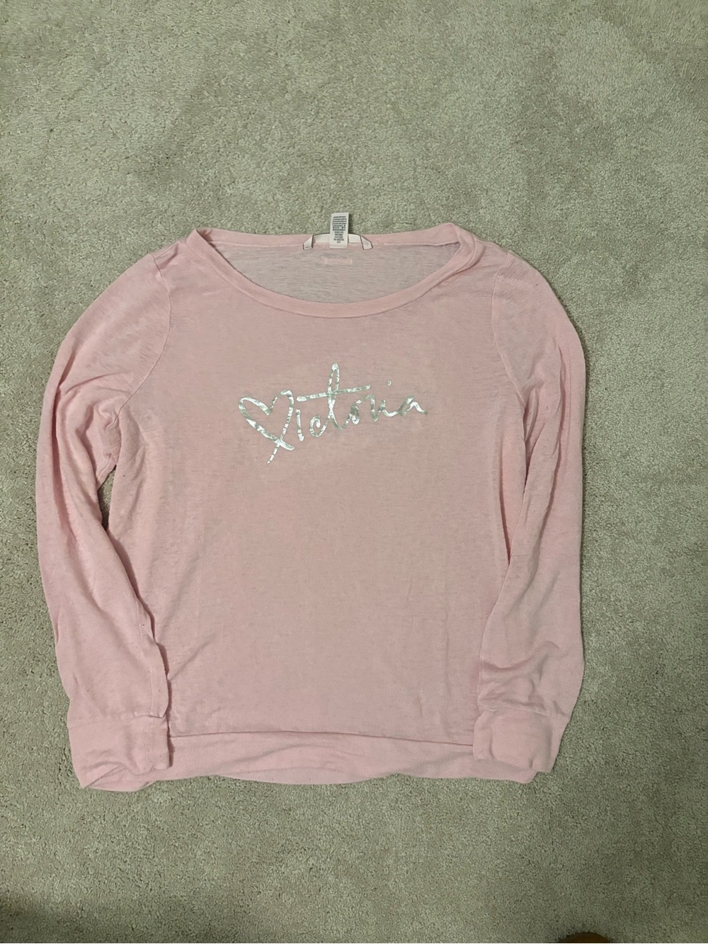 Victoria's Secret Pink Long Sleeve Tee with Silver Script Heart Logo